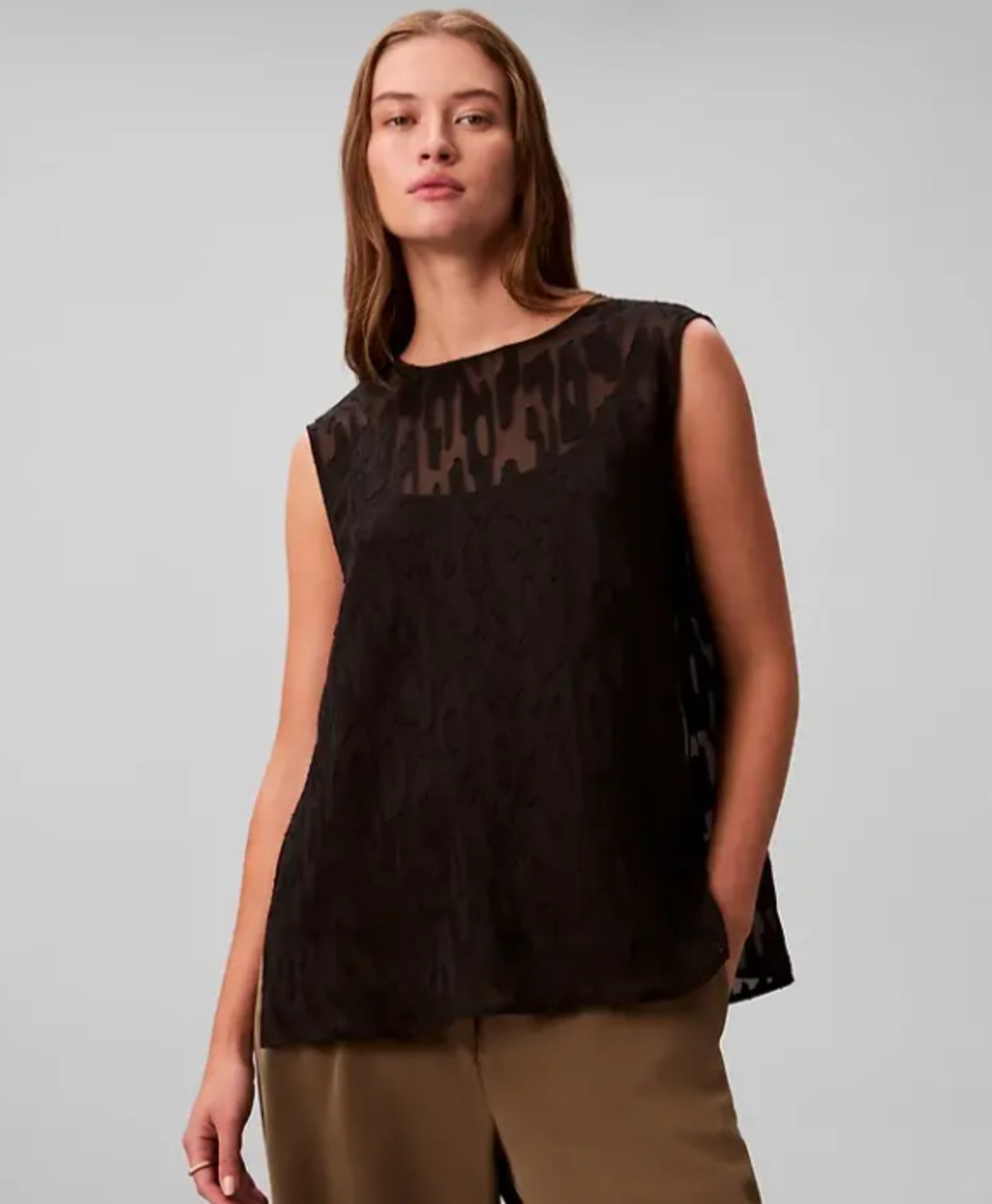 Calvin Klein Women's Sleeveless Burnout Blouse Black Size XL 4034